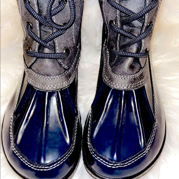 Navy Blue JBU snow/rain boot lace up with zipper on the side - Picture 1 of 9